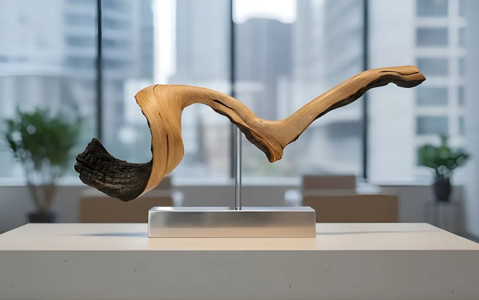 Sculptural wood form on a plinth