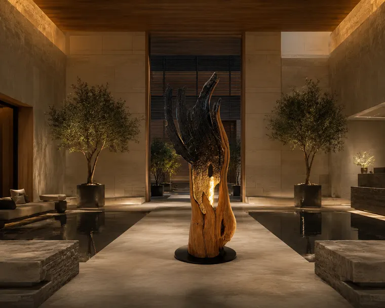 The Last Ember — floor lamp of lightning-struck wood