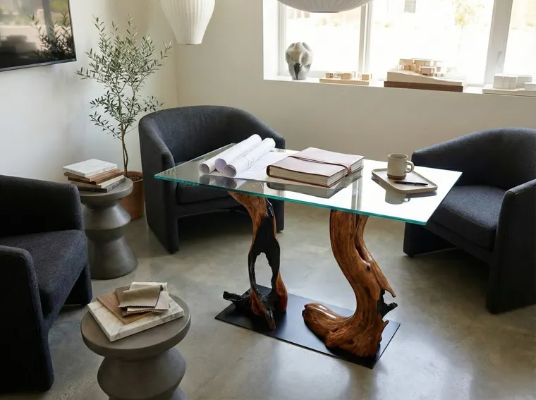 Twin Sentinels — dining table of lightning-struck wood